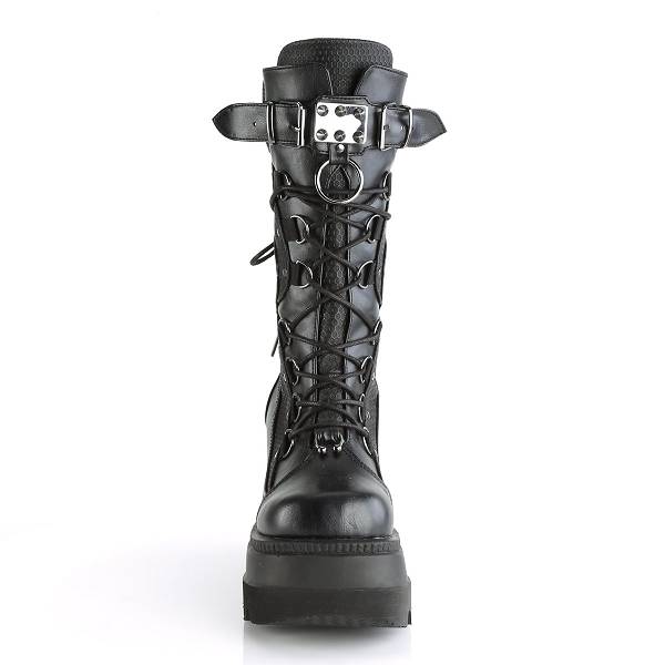 Demonia Shaker-70 Black Vegan Leather Stiefel Herren D452-038 Gothic Halbhohe Stiefel Schwarz Deutschland SALE